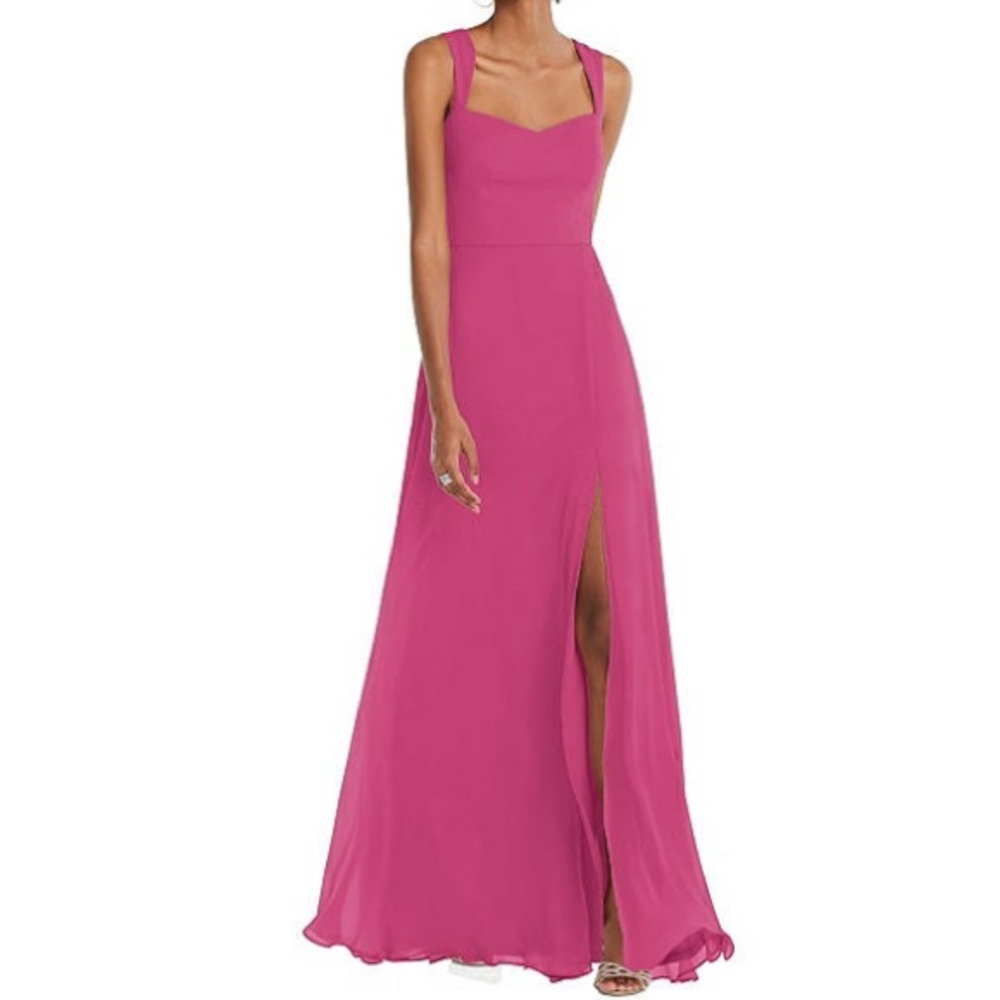 After Six Chiffon Maxi Dress Size 12 Front Slit Bridesmaids 1558 In Tea Rose